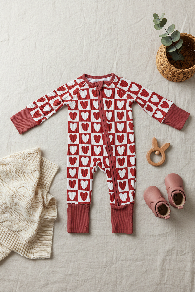 Pinterest Flat Lay - Checkered Hearts Bamboo Zipper (High-Res)