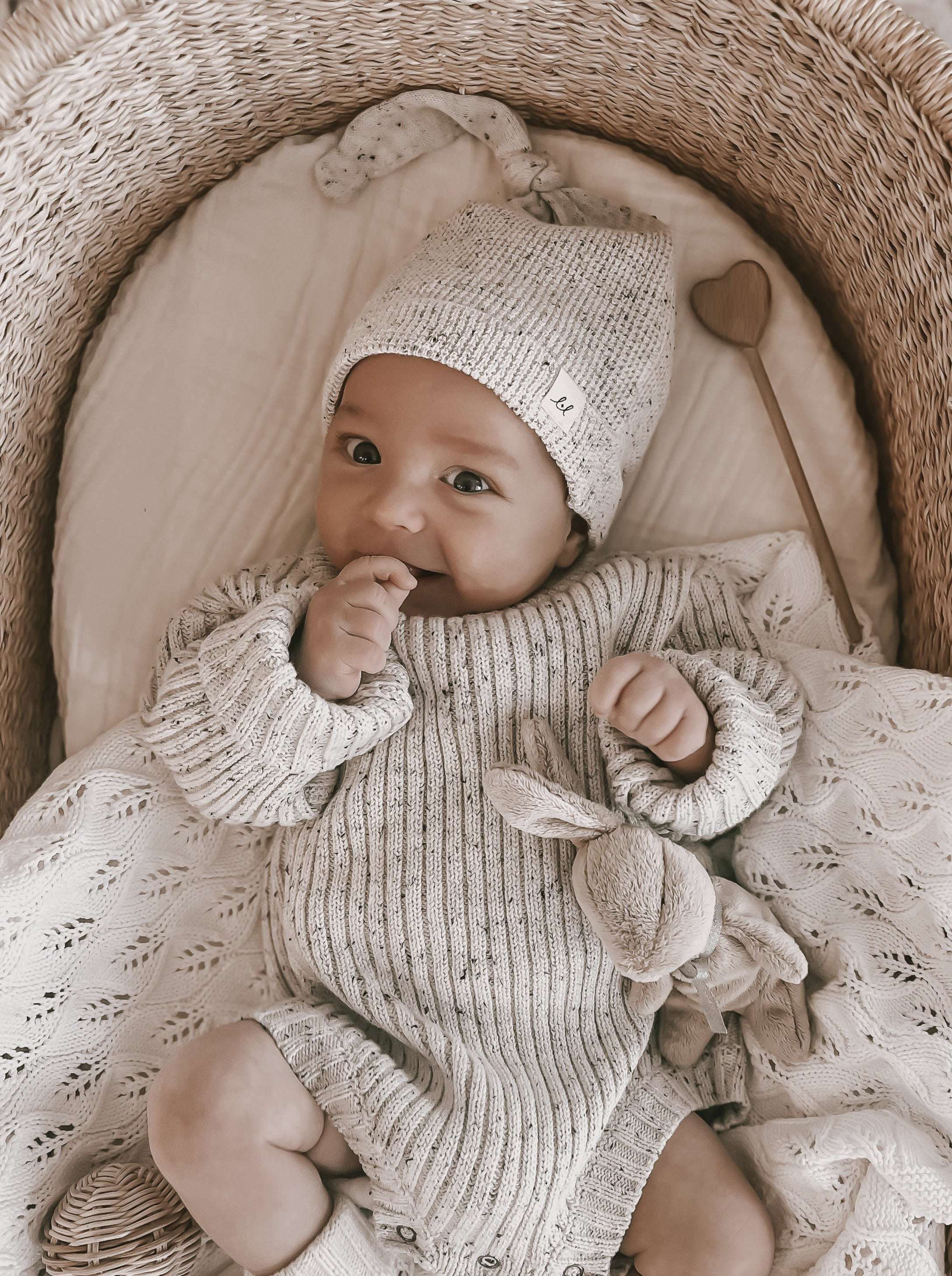 Luna + Luca Knotted Hat | Black Speckle Milk & Baby
