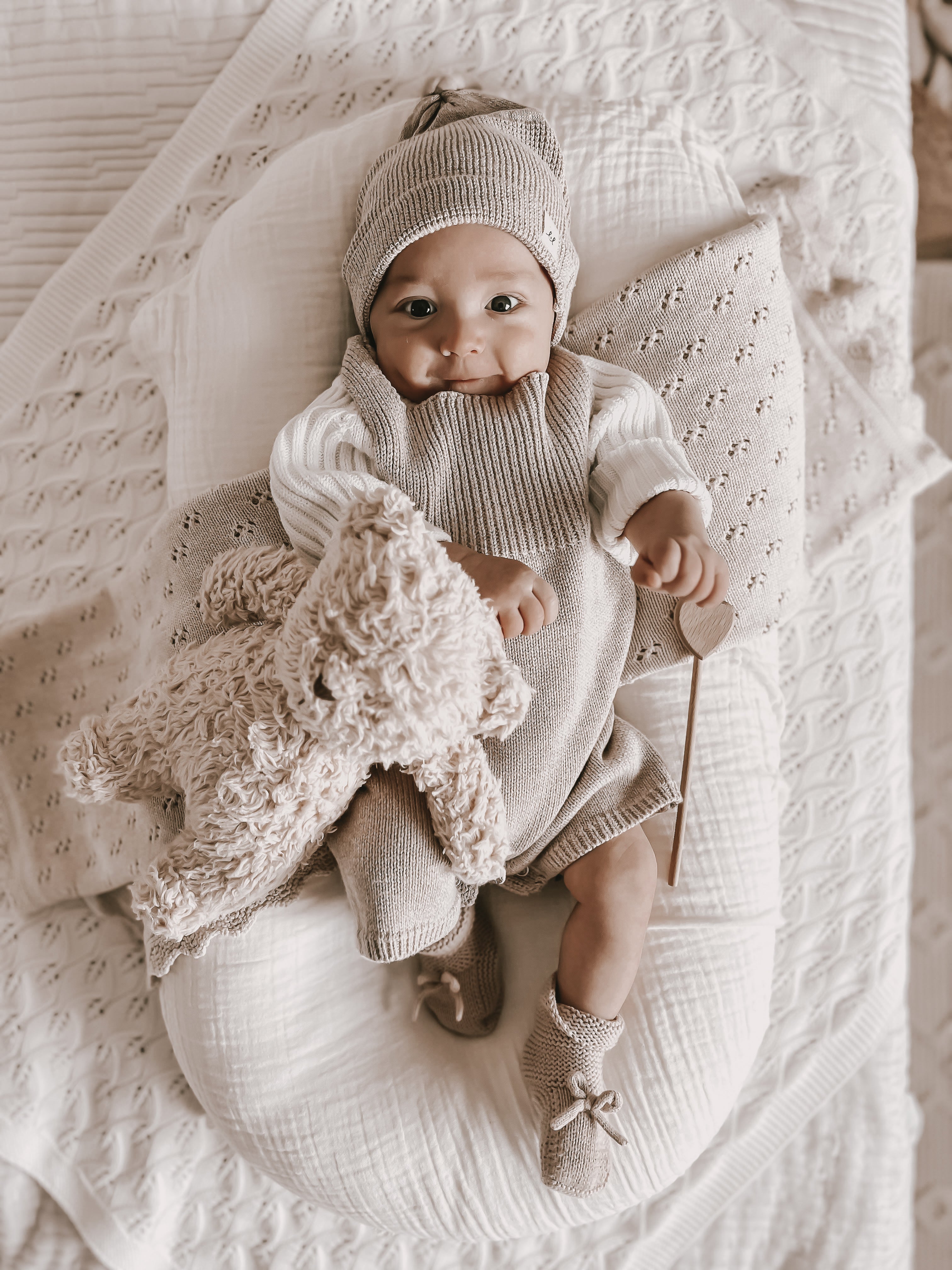 Luna + Luca Rib Detail Short Romper - Heather Beige | Milk & Baby