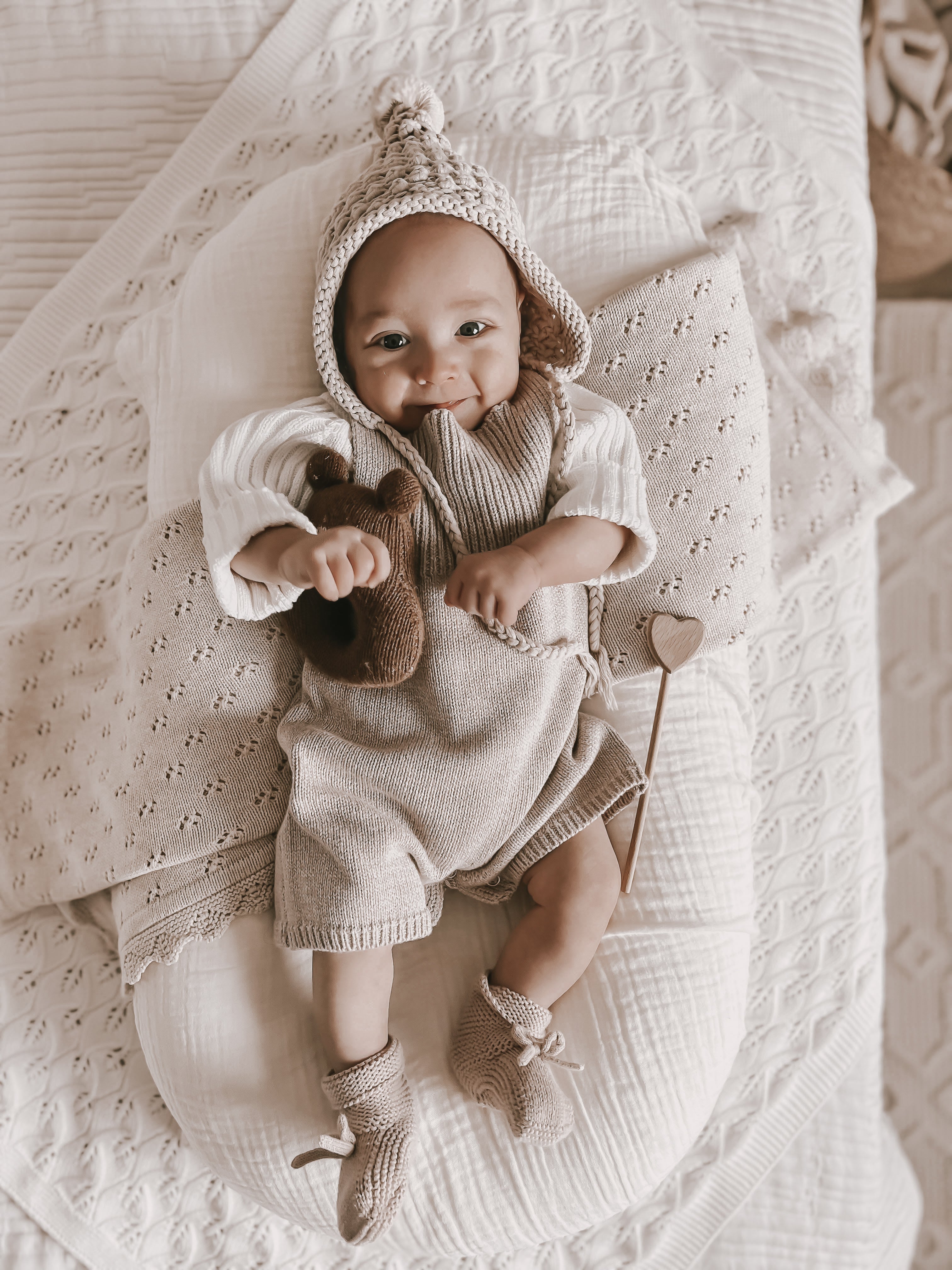Luna + Luca Rib Detail Short Romper - Heather Beige | Milk & Baby