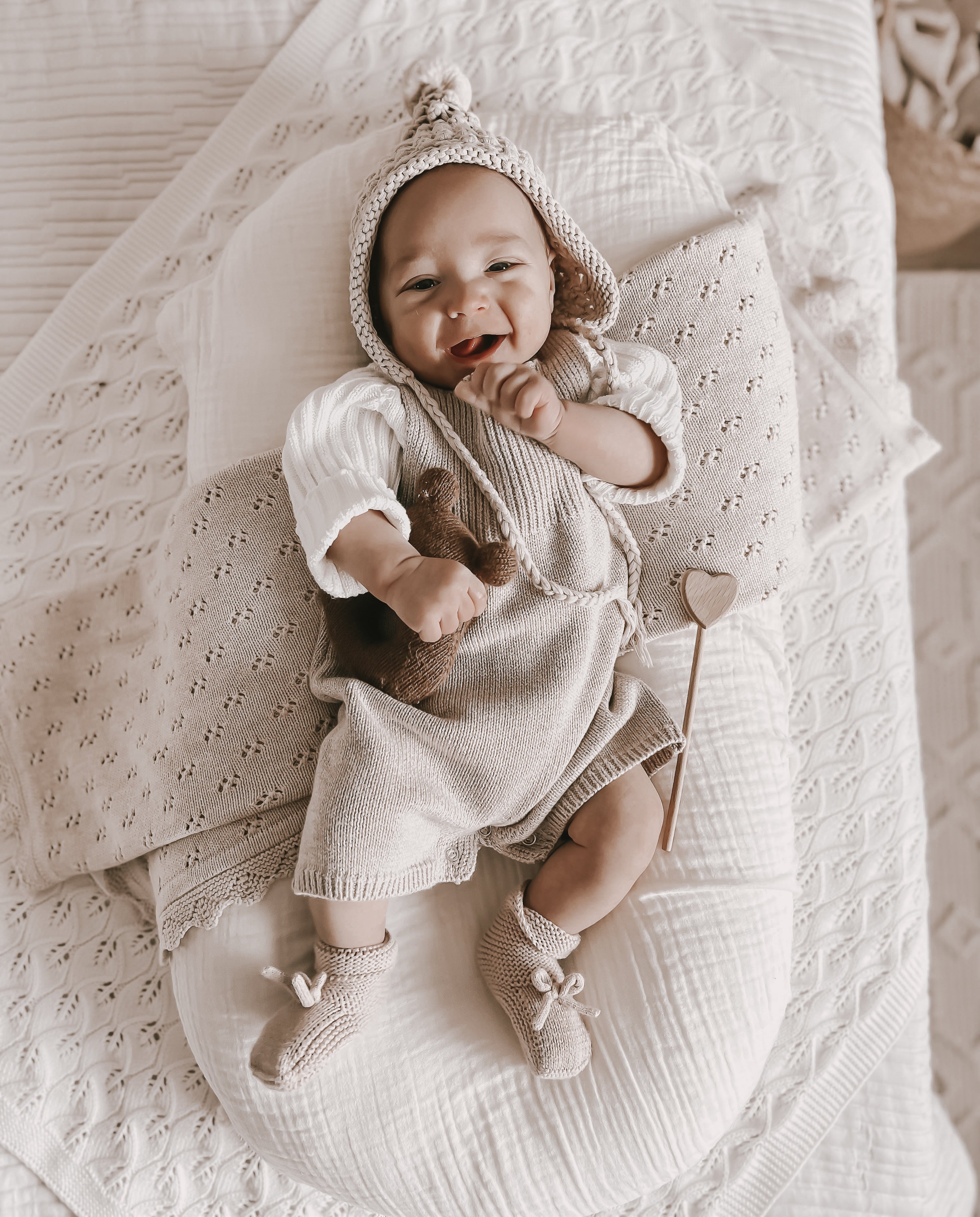 Luna + Luca Rib Detail Short Romper - Heather Beige | Milk & Baby