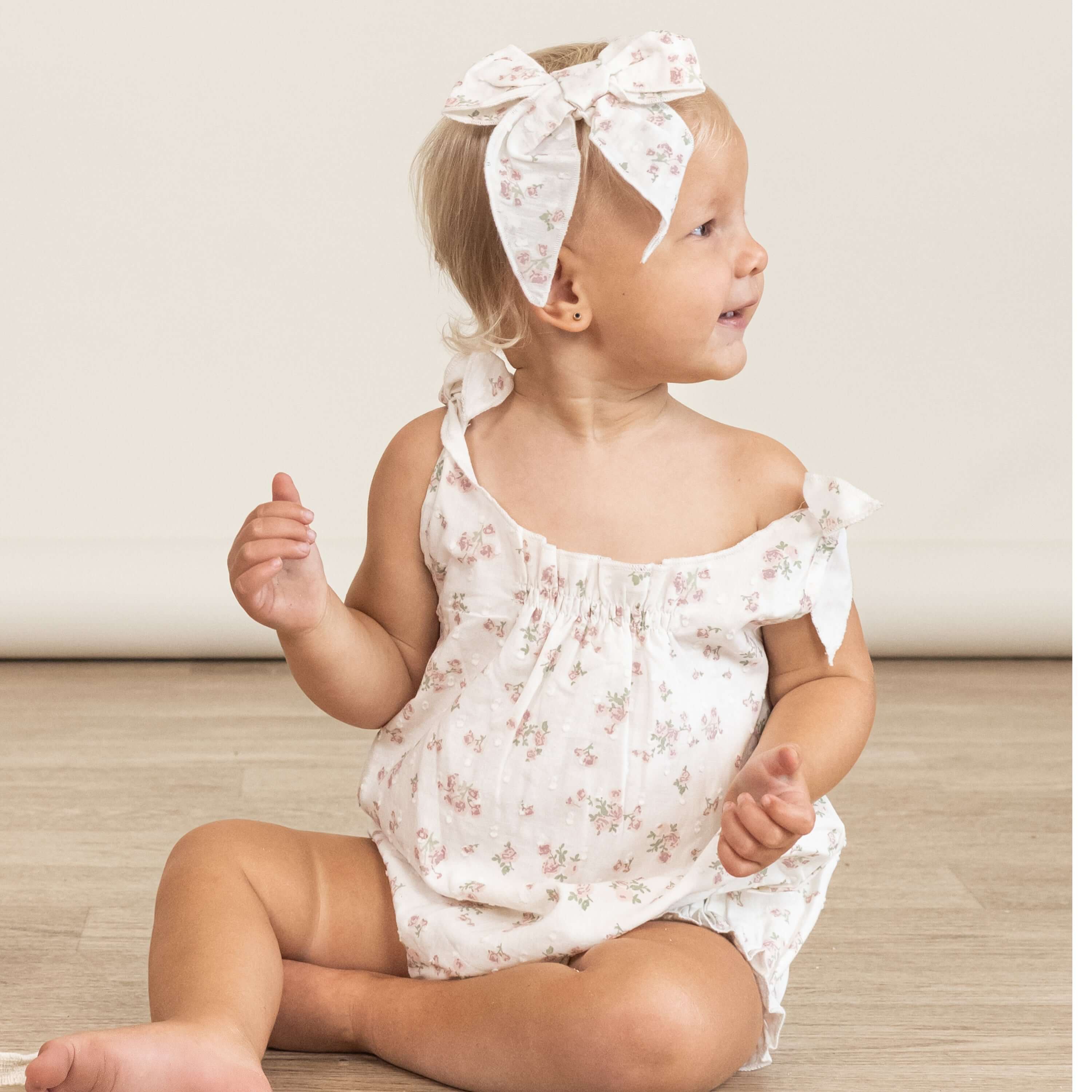 Organic Tie Shoulder Bubble Romper | English Roses | Milk & Baby