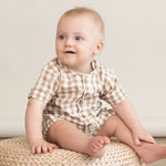 Brown Chequered | Organic Short Bubble Romper | Milk & Baby