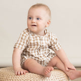 Brown Chequered | Organic Short Bubble Romper | Milk & Baby