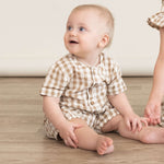Brown Chequered | Organic Short Bubble Romper | Milk & Baby