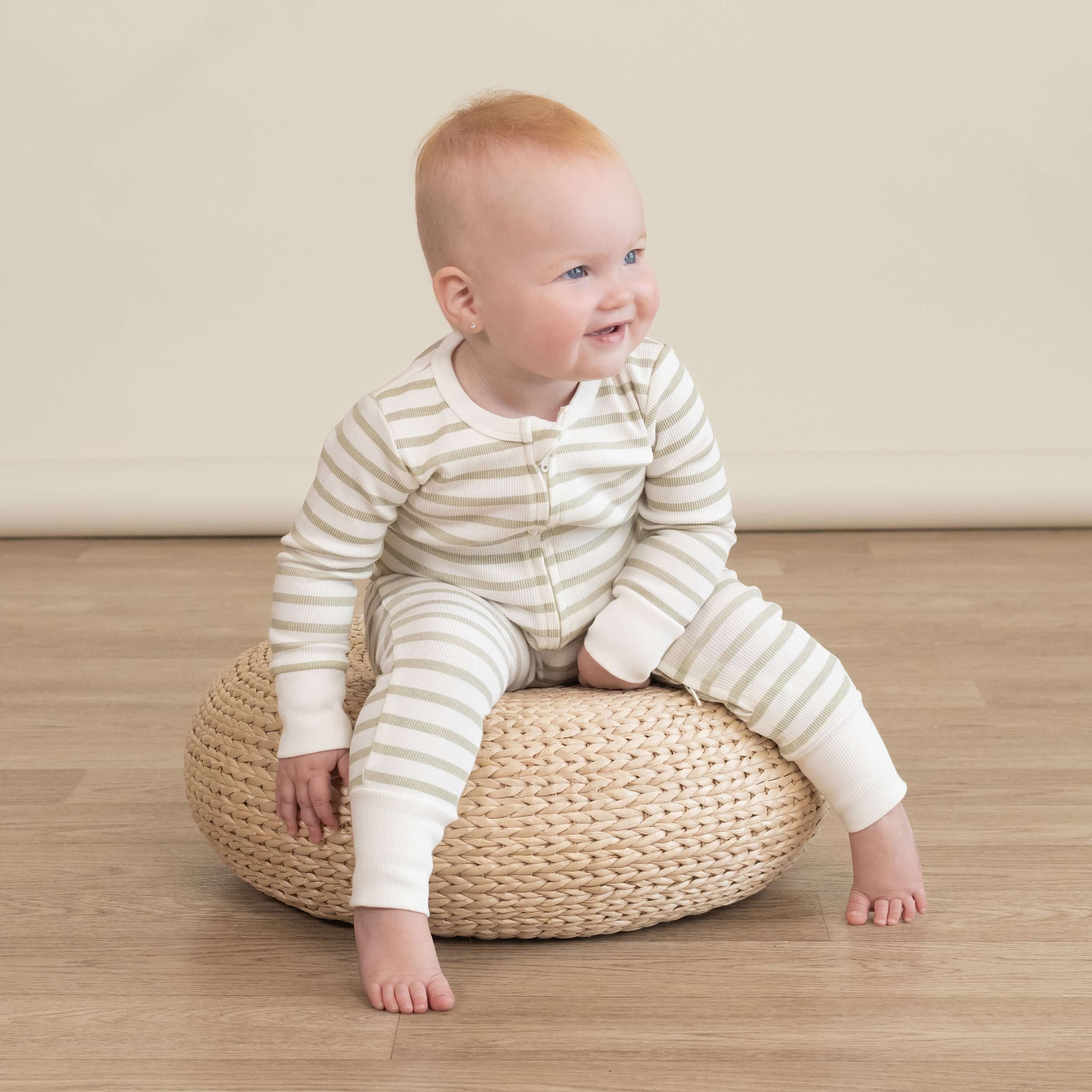 Sage Stripes | Organic Convertible Zip Romper | Milk & Baby