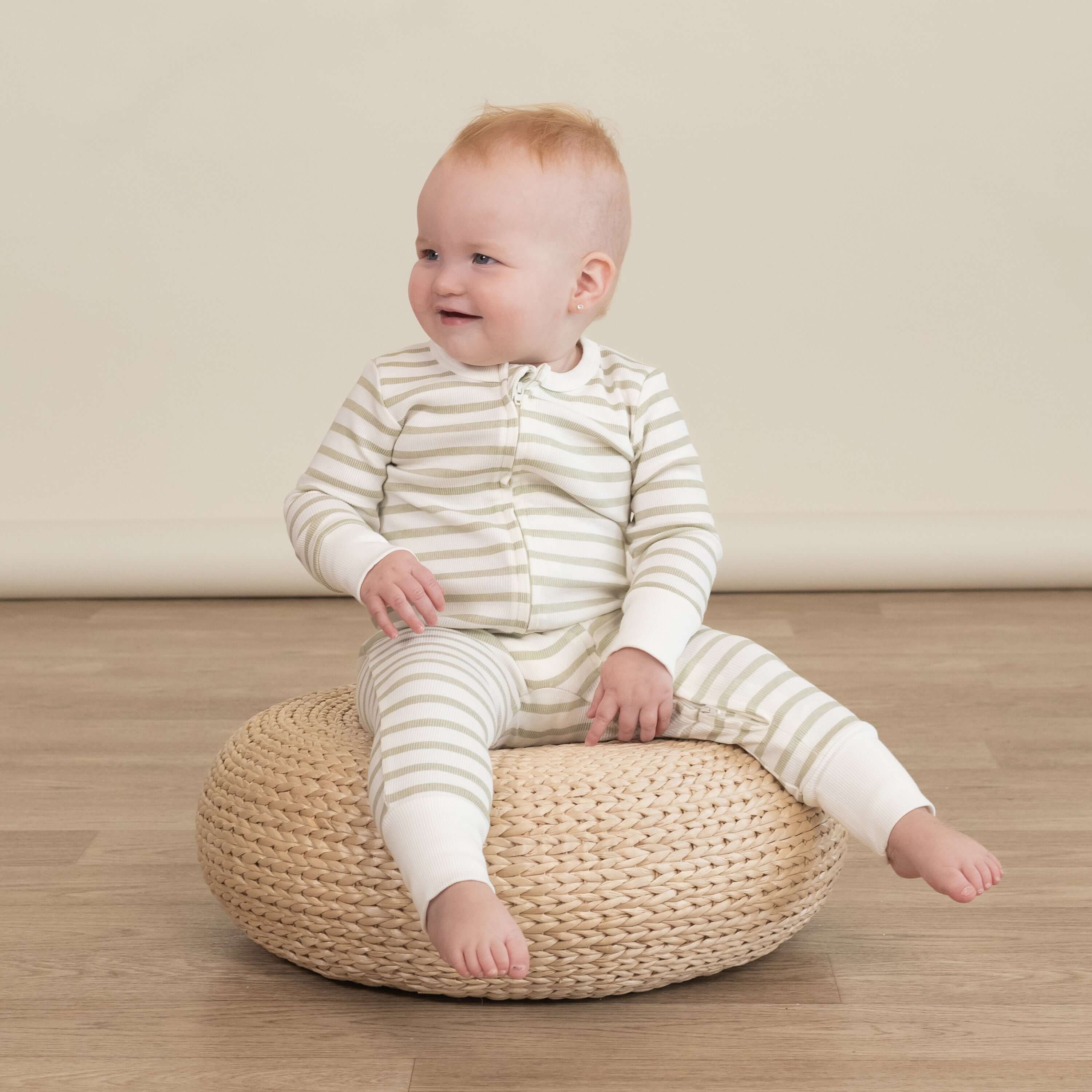 Sage Stripes | Organic Convertible Zip Romper | Milk & Baby