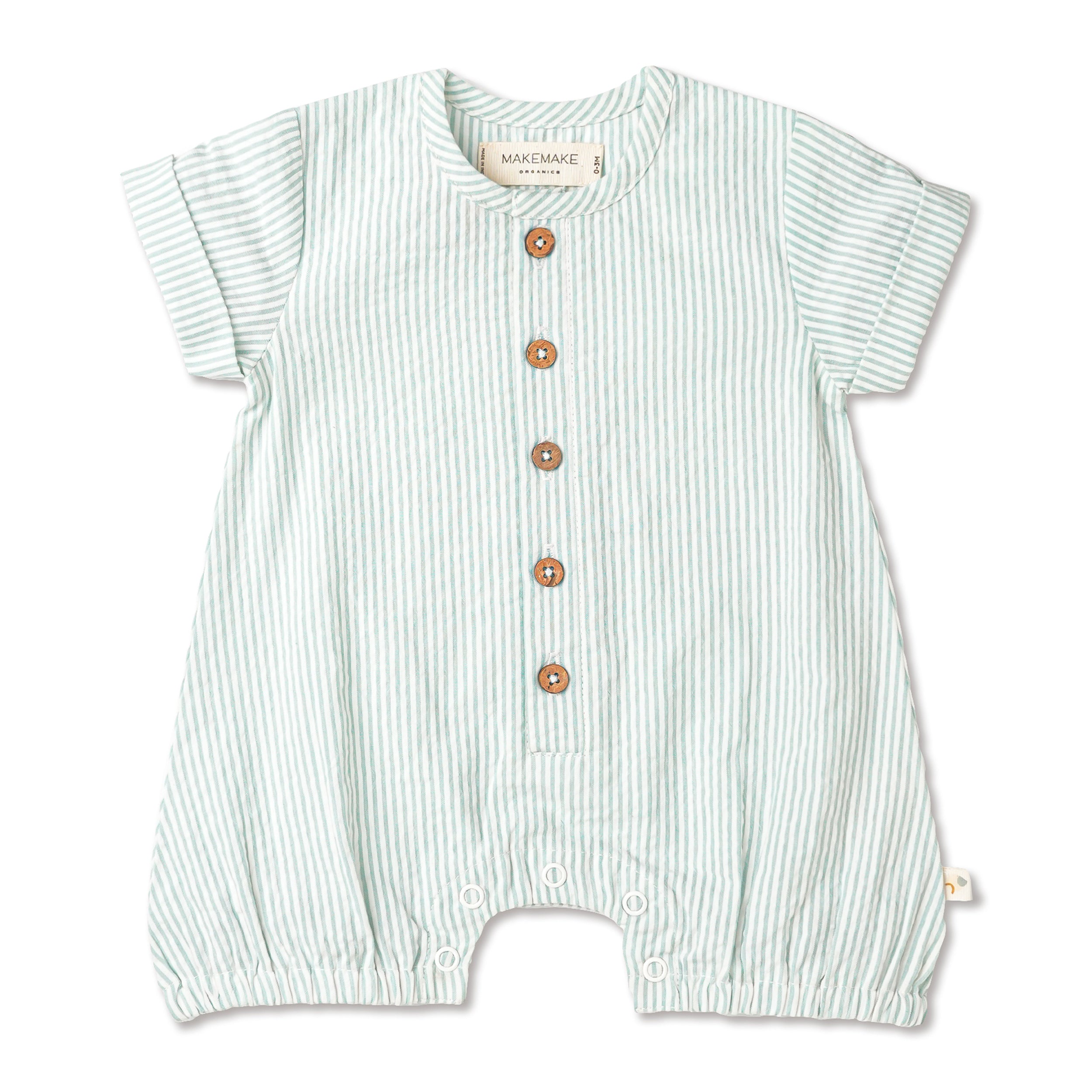 Green Stripes | Organic Short Bubble Romper | Milk & Baby
