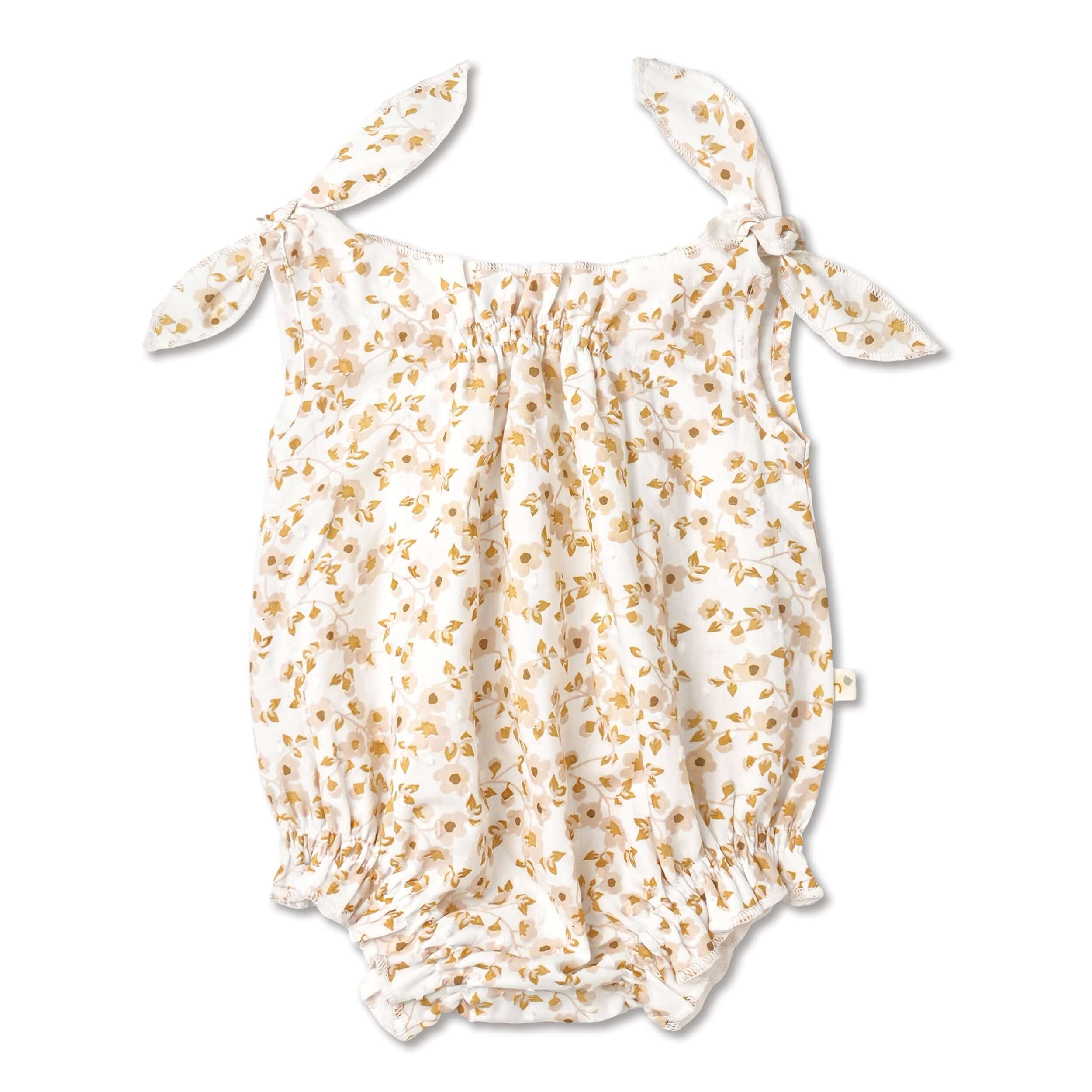 Organic Tie Shoulder Bubble Romper | Gardenia | Milk & Baby