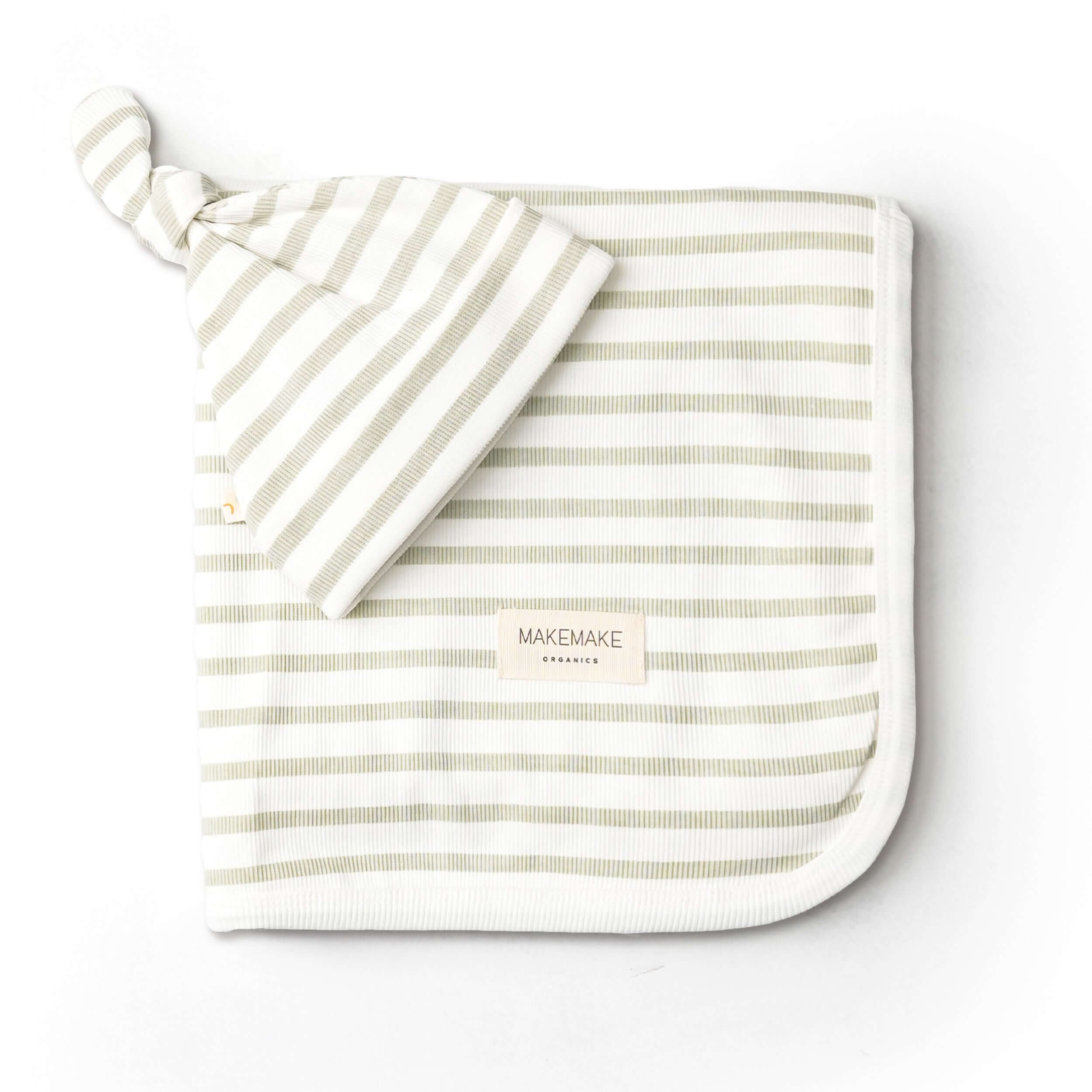 Sage Stripes | Organic Swaddle Blanket & Hat Set | Milk & Baby