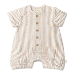 Brown Stripes | Organic Short Bubble Romper | Milk & Baby