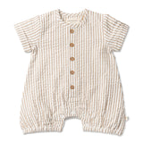 Brown Stripes | Organic Short Bubble Romper | Milk & Baby