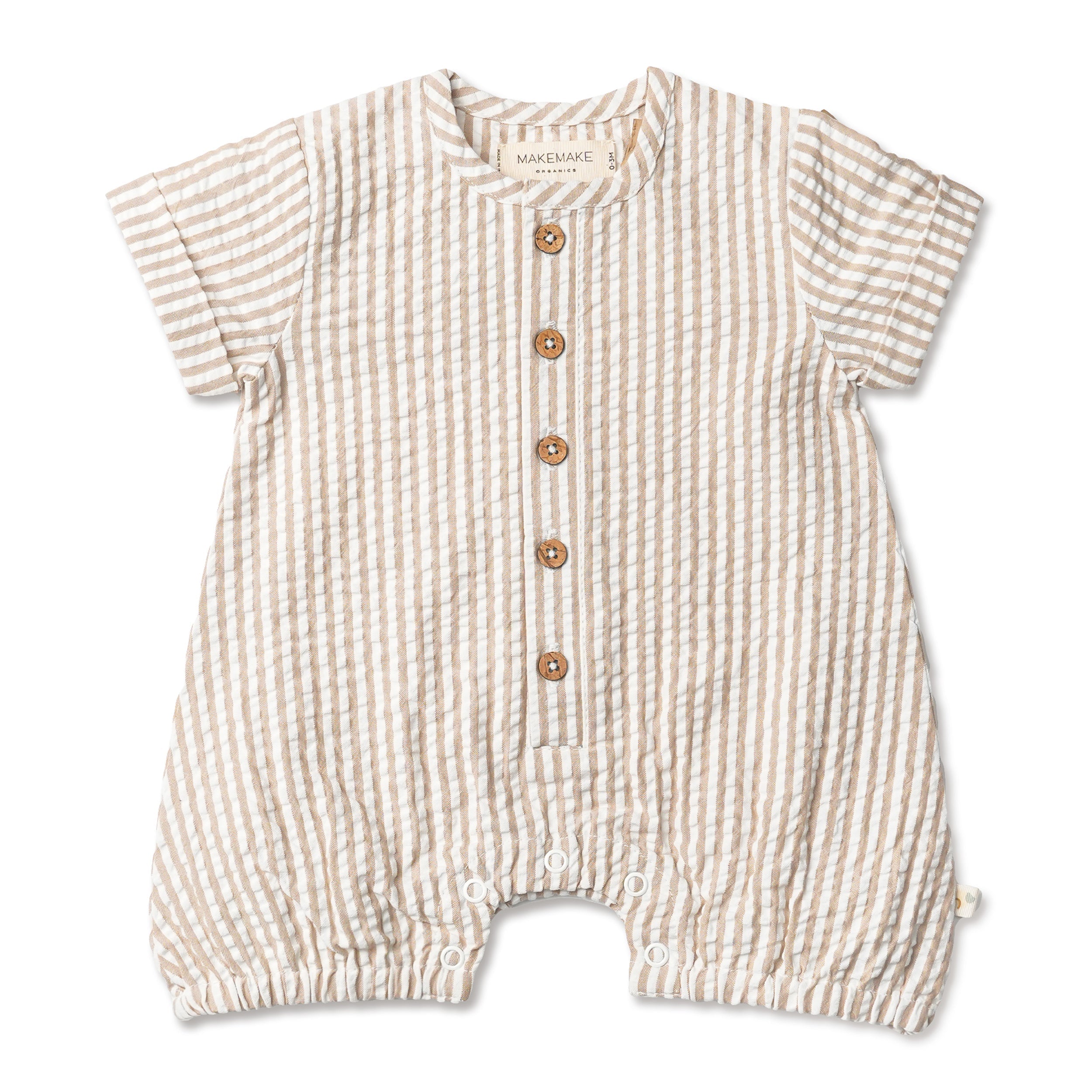 Brown Stripes | Organic Short Bubble Romper | Milk & Baby
