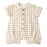 Brown Chequered | Organic Short Bubble Romper | Milk & Baby