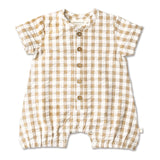 Brown Chequered | Organic Short Bubble Romper | Milk & Baby