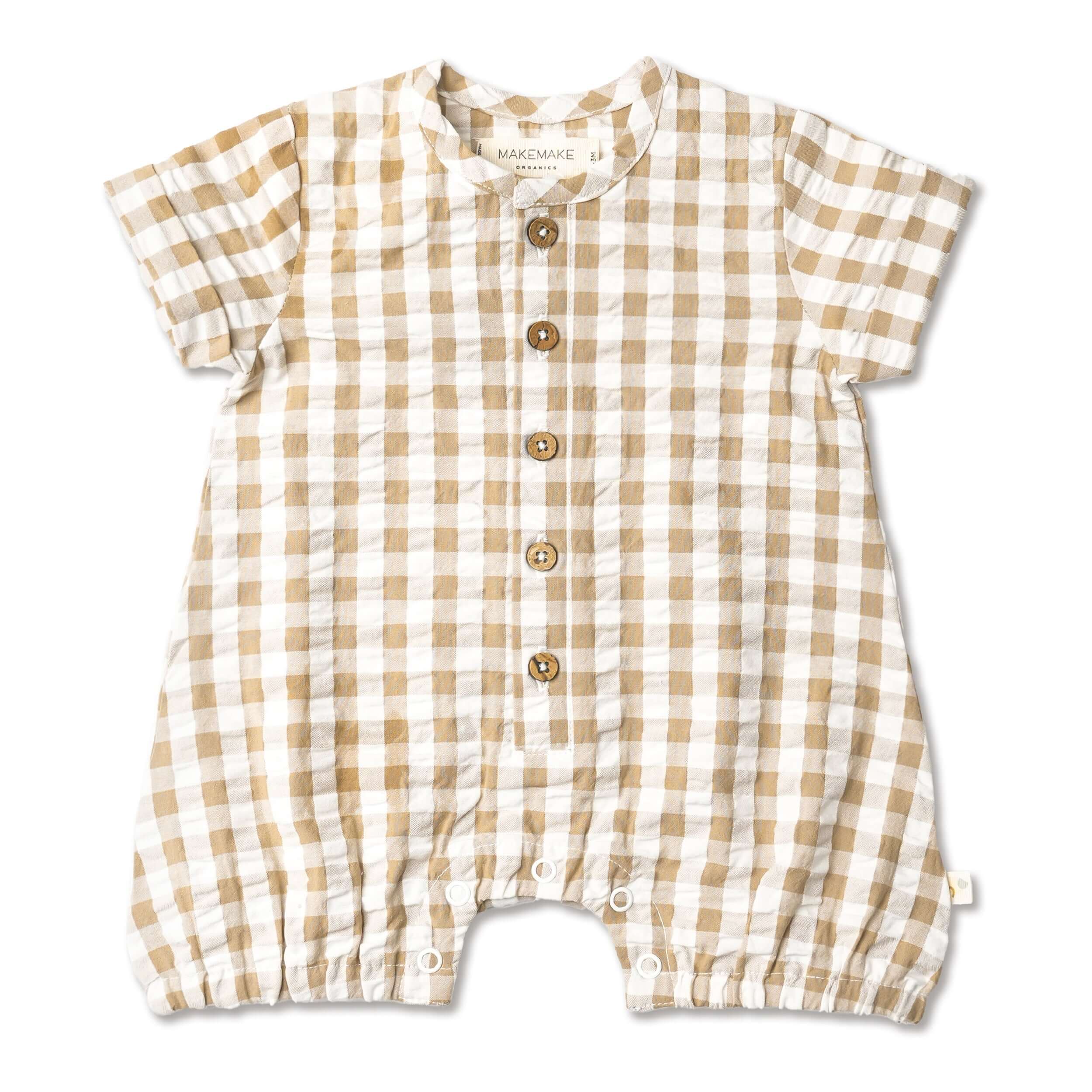 Brown Chequered | Organic Short Bubble Romper | Milk & Baby