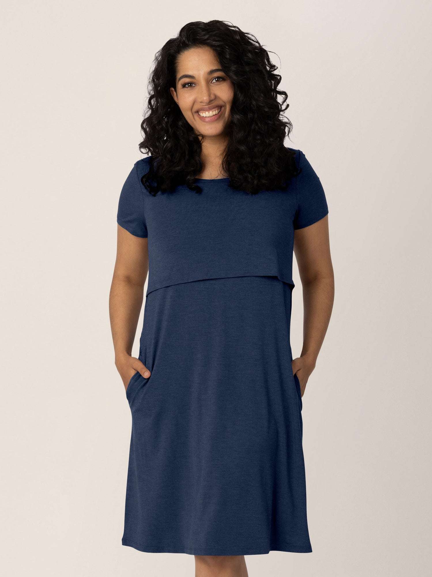 Eleanora Bamboo Maternity & Nursing Dress | Navy Heather | Milk & Baby
