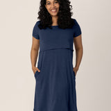 Eleanora Bamboo Maternity & Nursing Dress | Navy Heather