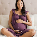 Ruffle Strap Labor & Delivery Gown | Burgundy Plum | Milk & Baby