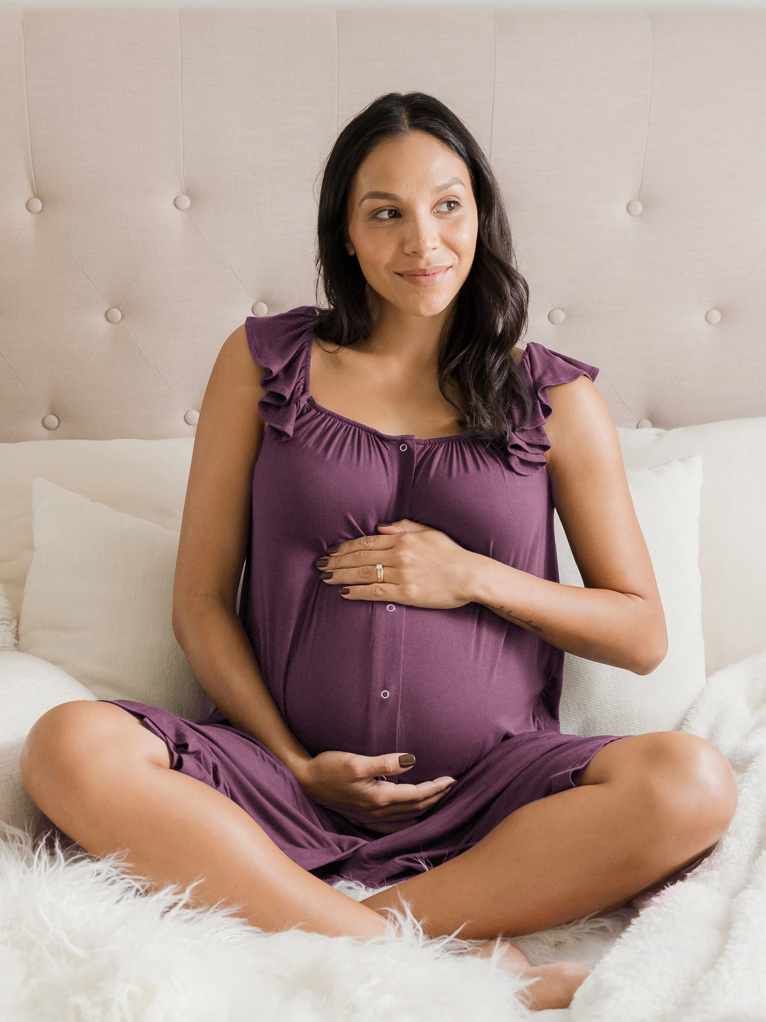 Ruffle Strap Labor & Delivery Gown | Burgundy Plum | Milk & Baby