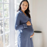Clea Bamboo Long Sleeve Sleep Shirt | Slate Blue | Milk & Baby