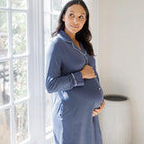 Clea Bamboo Long Sleeve Sleep Shirt | Slate Blue | Milk & Baby