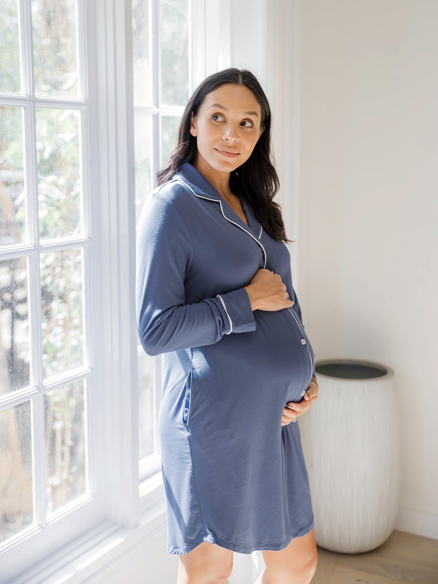 Clea Bamboo Long Sleeve Sleep Shirt | Slate Blue | Milk & Baby