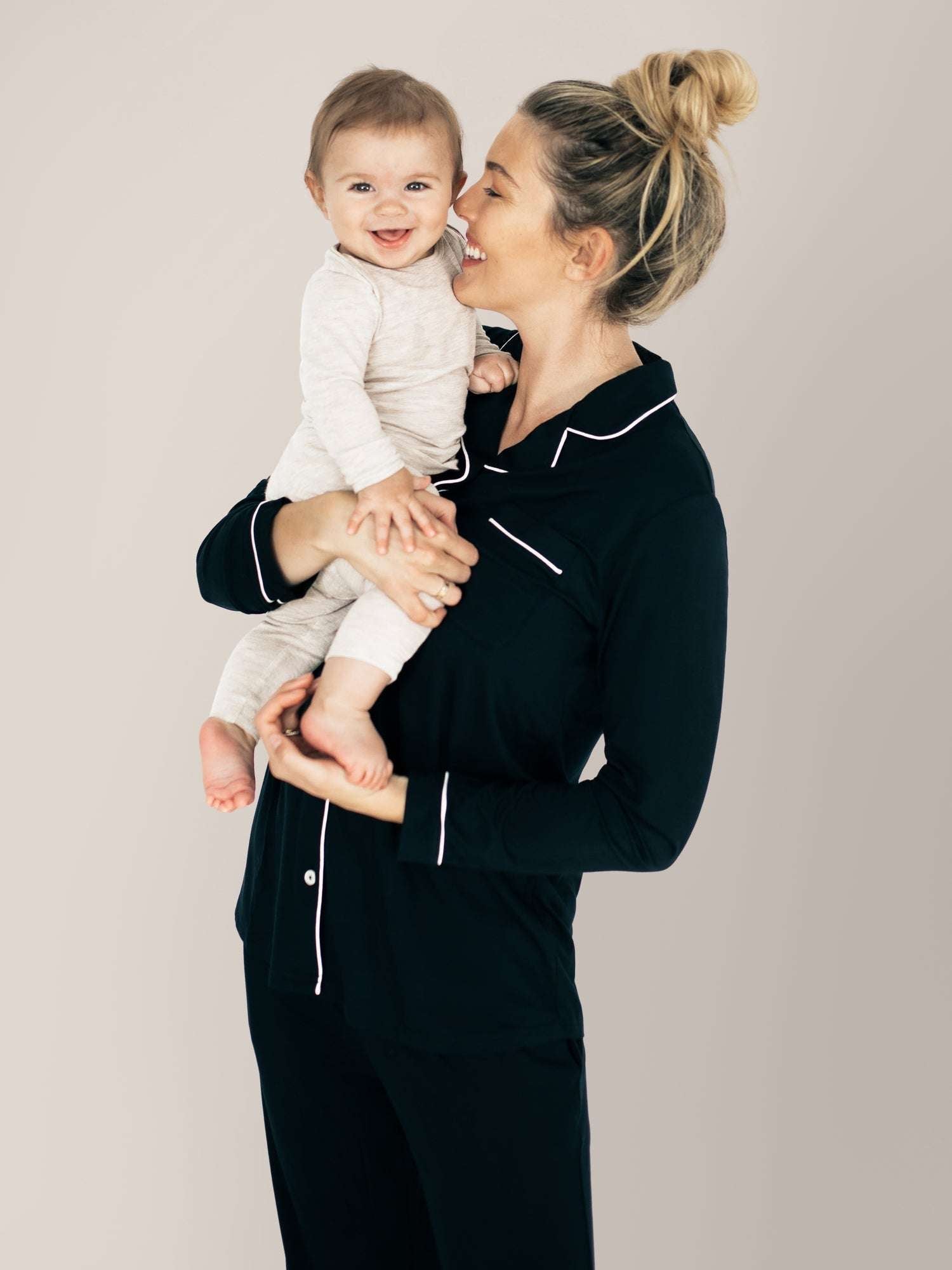 Clea Bamboo Long Sleeve Pajama Set | Black | Milk & Baby