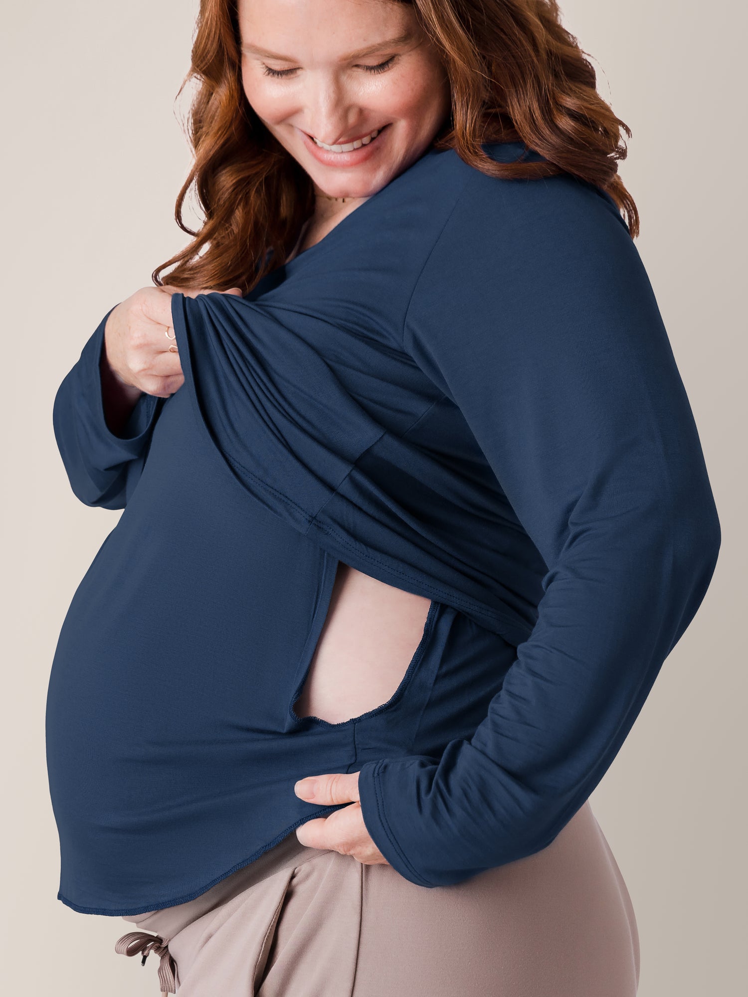 Bamboo Maternity & Nursing Long Sleeve T-shirt | Navy | Milk & Baby