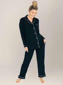 Clea Bamboo Long Sleeve Pajama Set | Black | Milk & Baby