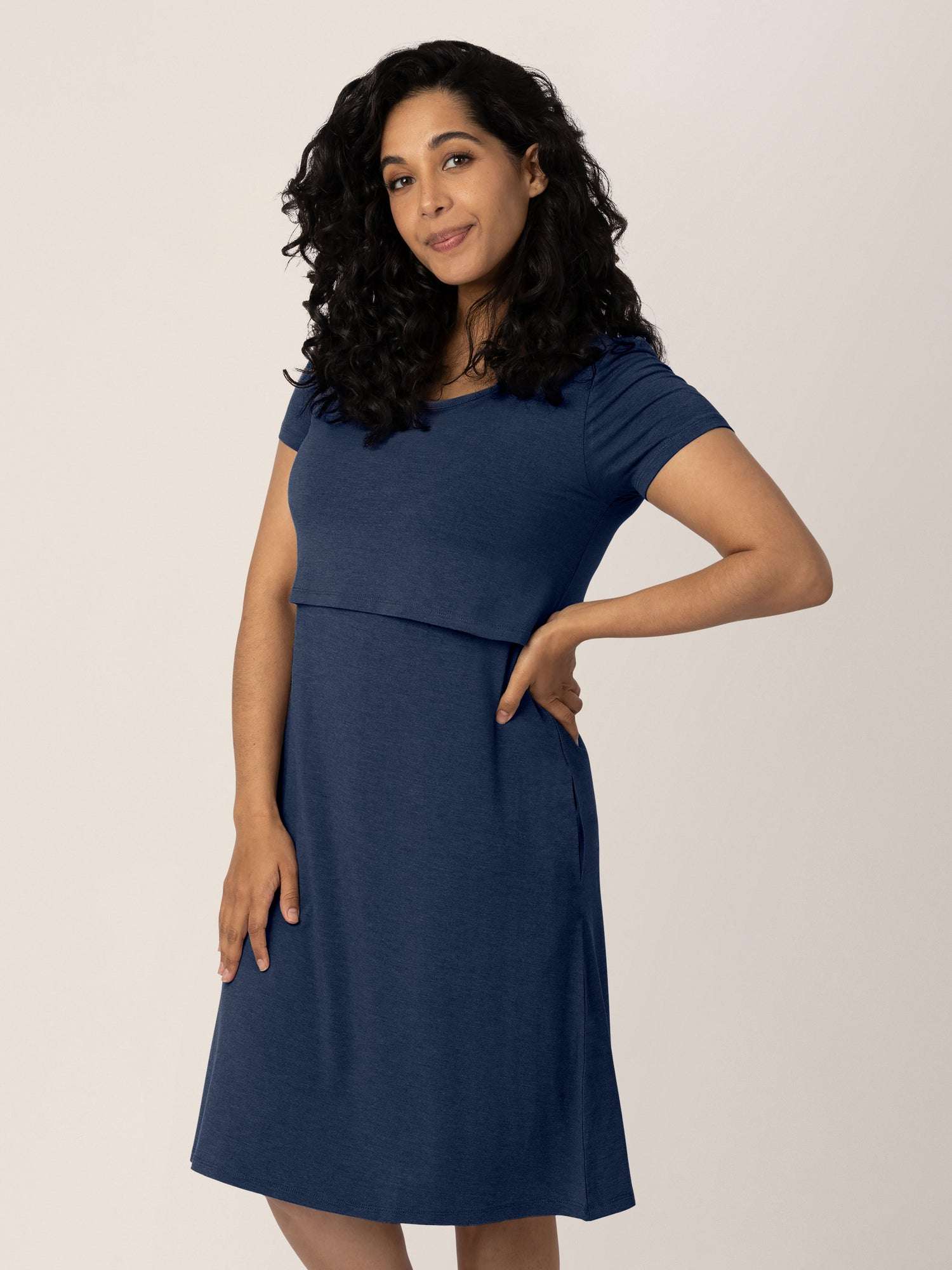 Eleanora Bamboo Maternity & Nursing Dress | Navy Heather | Milk & Baby