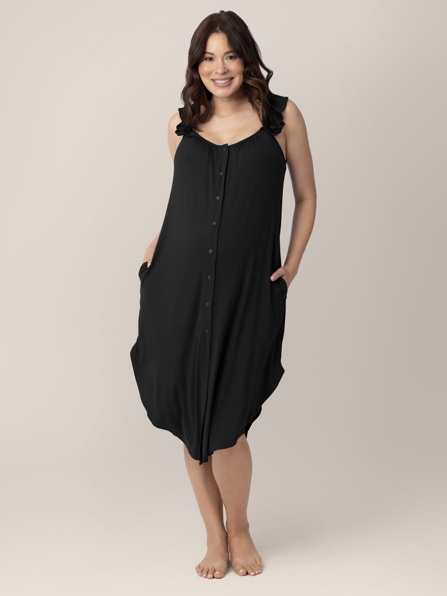 Ruffle Strap Labor & Delivery Gown | Black | Milk & Baby
