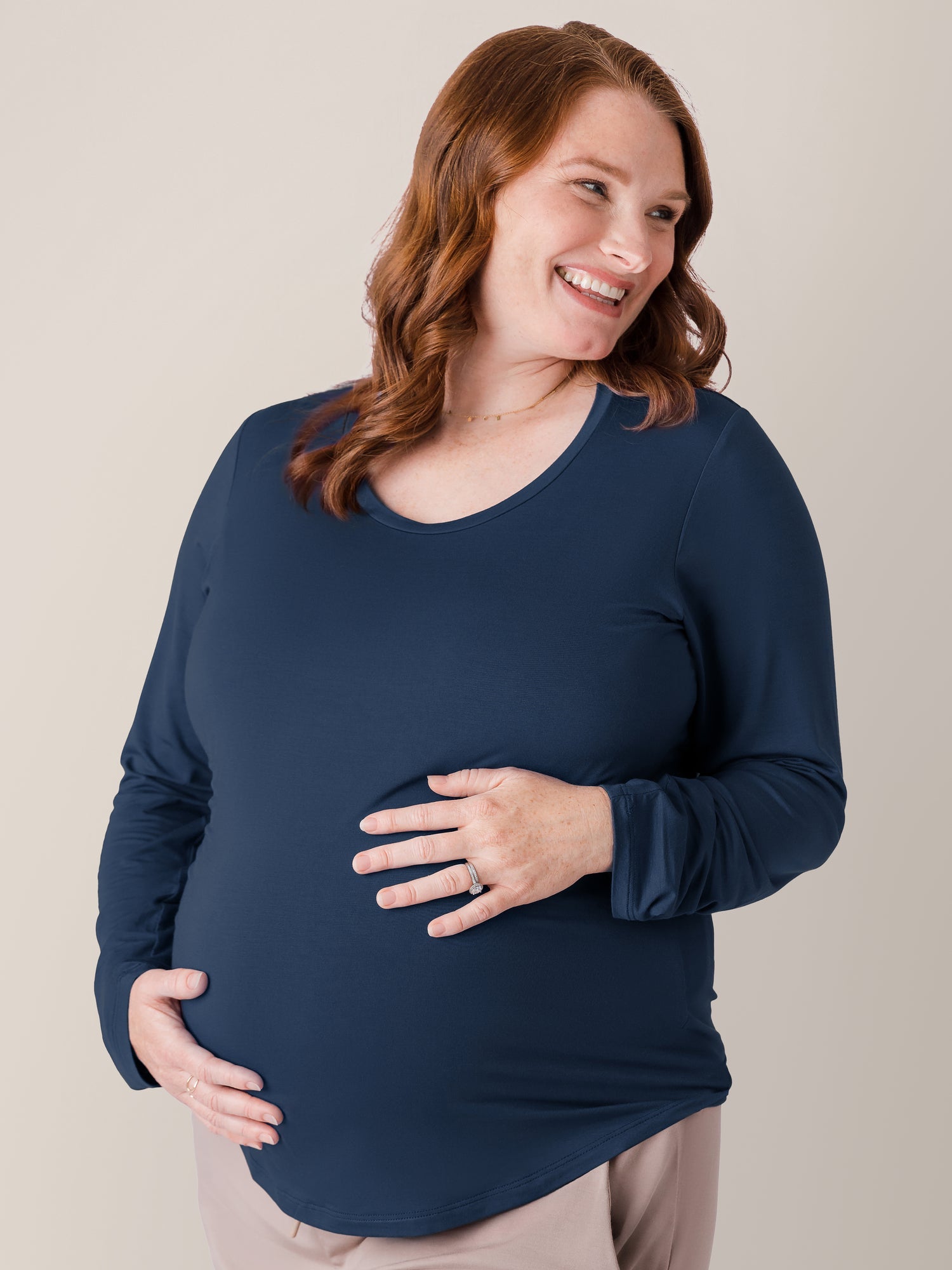 Bamboo Maternity & Nursing Long Sleeve T-shirt | Navy | Milk & Baby
