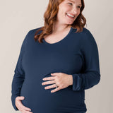 Bamboo Maternity & Nursing Long Sleeve T-shirt | Navy Milk & Baby