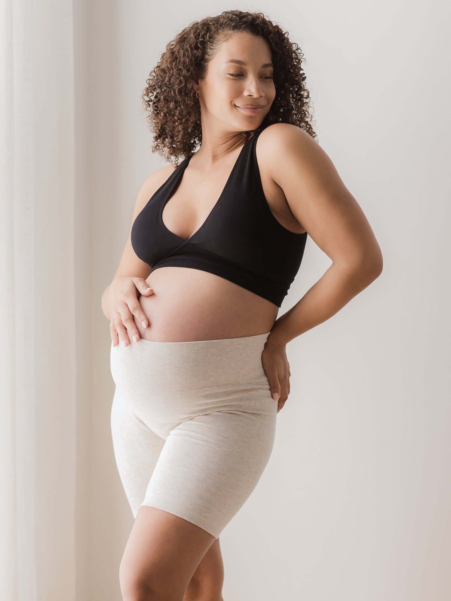 Sublime® Bamboo Maternity & Postpartum Bike Short | Oatmeal Heather | Milk & Baby