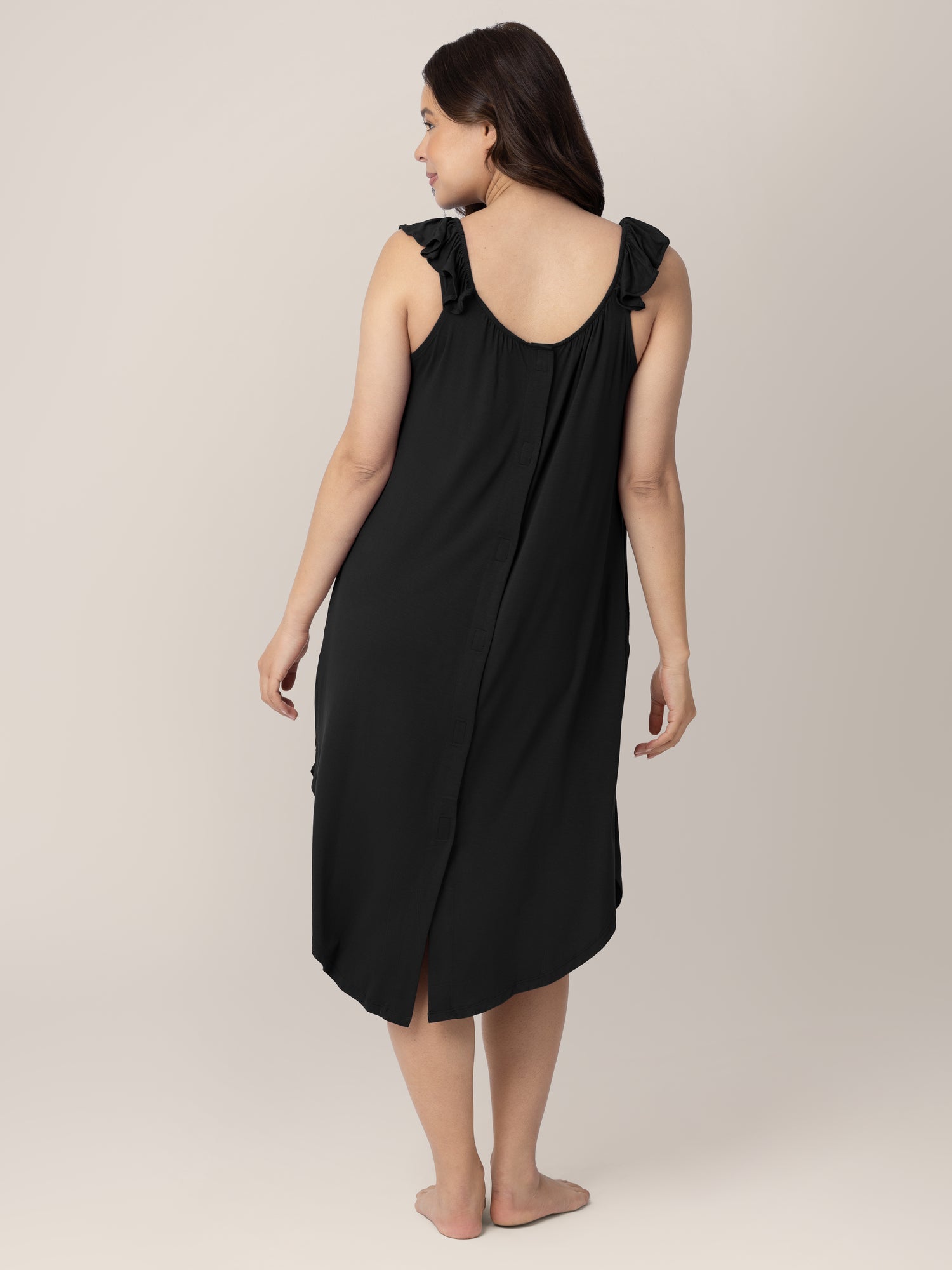 Ruffle Strap Labor & Delivery Gown | Black | Milk & Baby