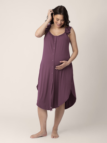 Ruffle Strap Labor & Delivery Gown | Burgundy Plum | Milk & Baby