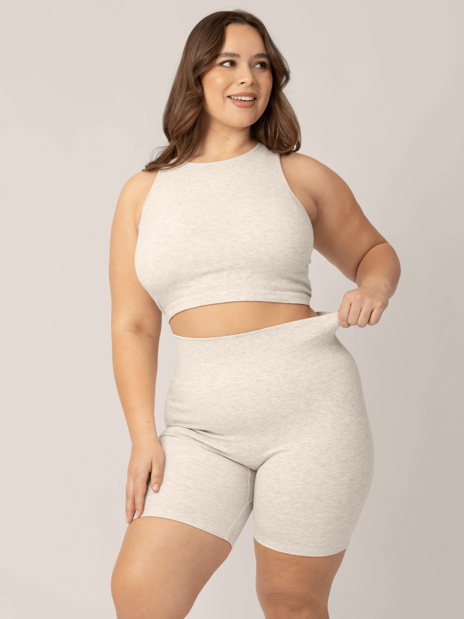 Sublime® Bamboo Maternity & Postpartum Bike Short | Oatmeal Heather | Milk & Baby
