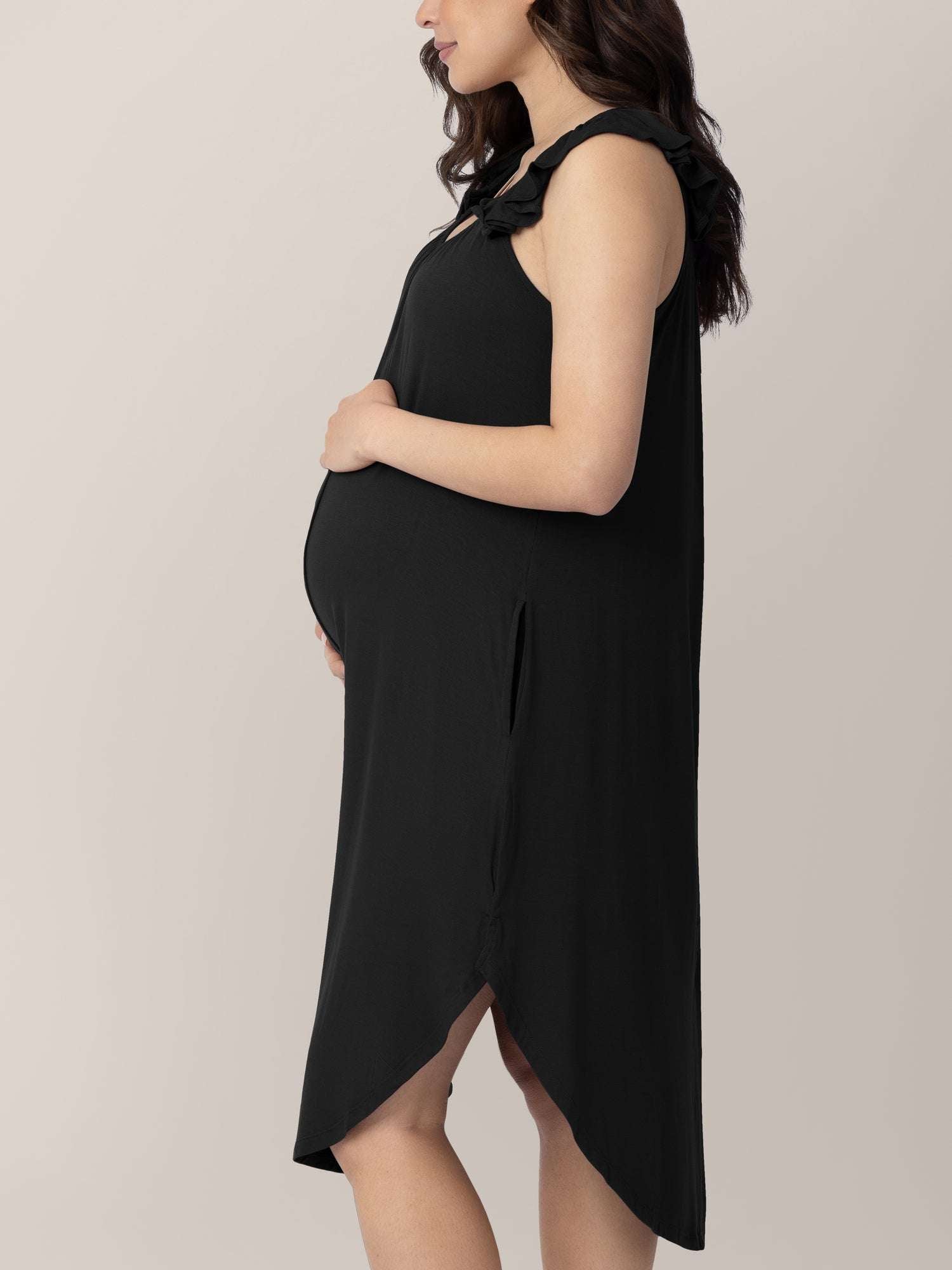 Ruffle Strap Labor & Delivery Gown | Black | Milk & Baby