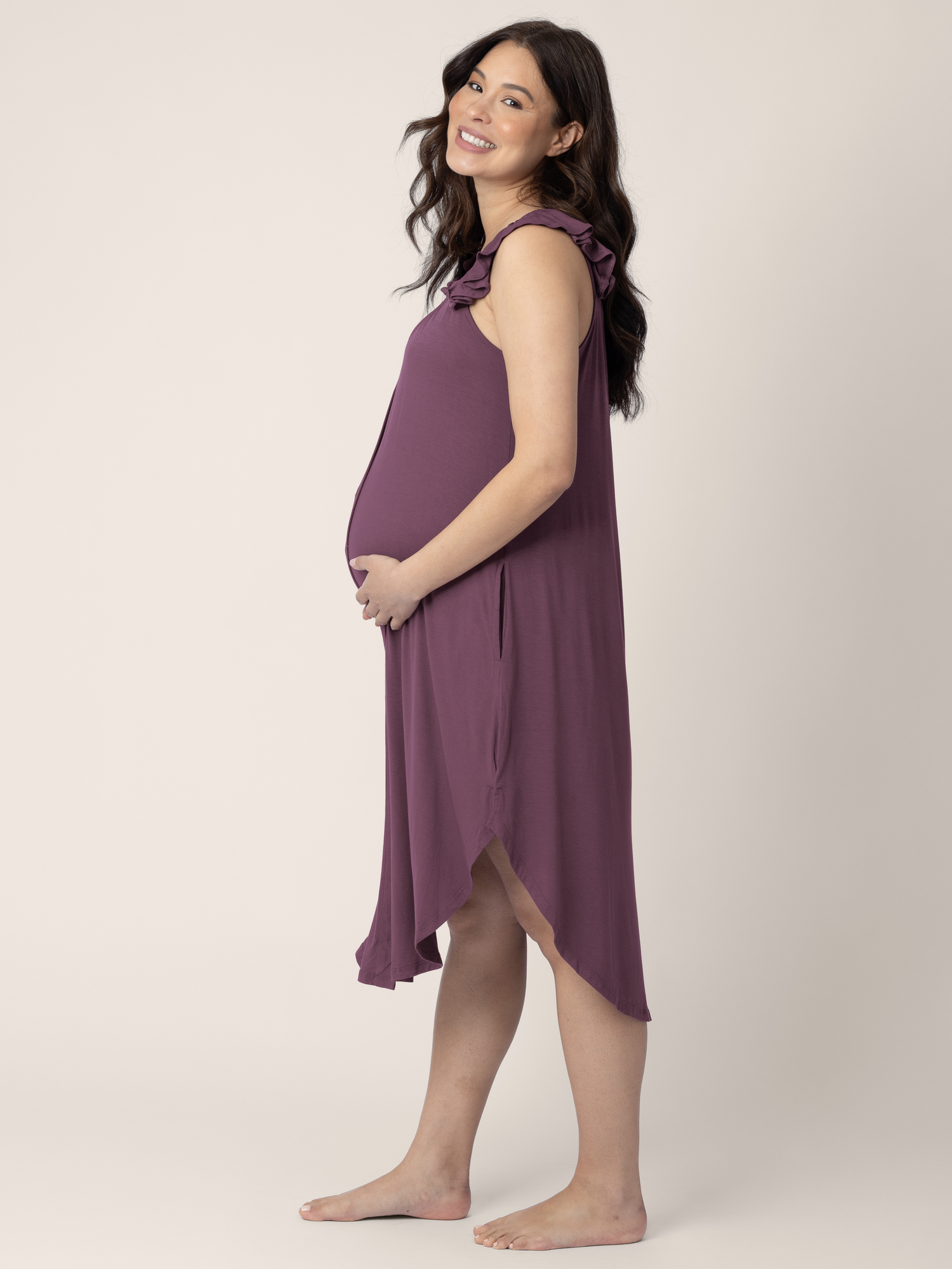 Ruffle Strap Labor & Delivery Gown | Burgundy Plum | Milk & Baby