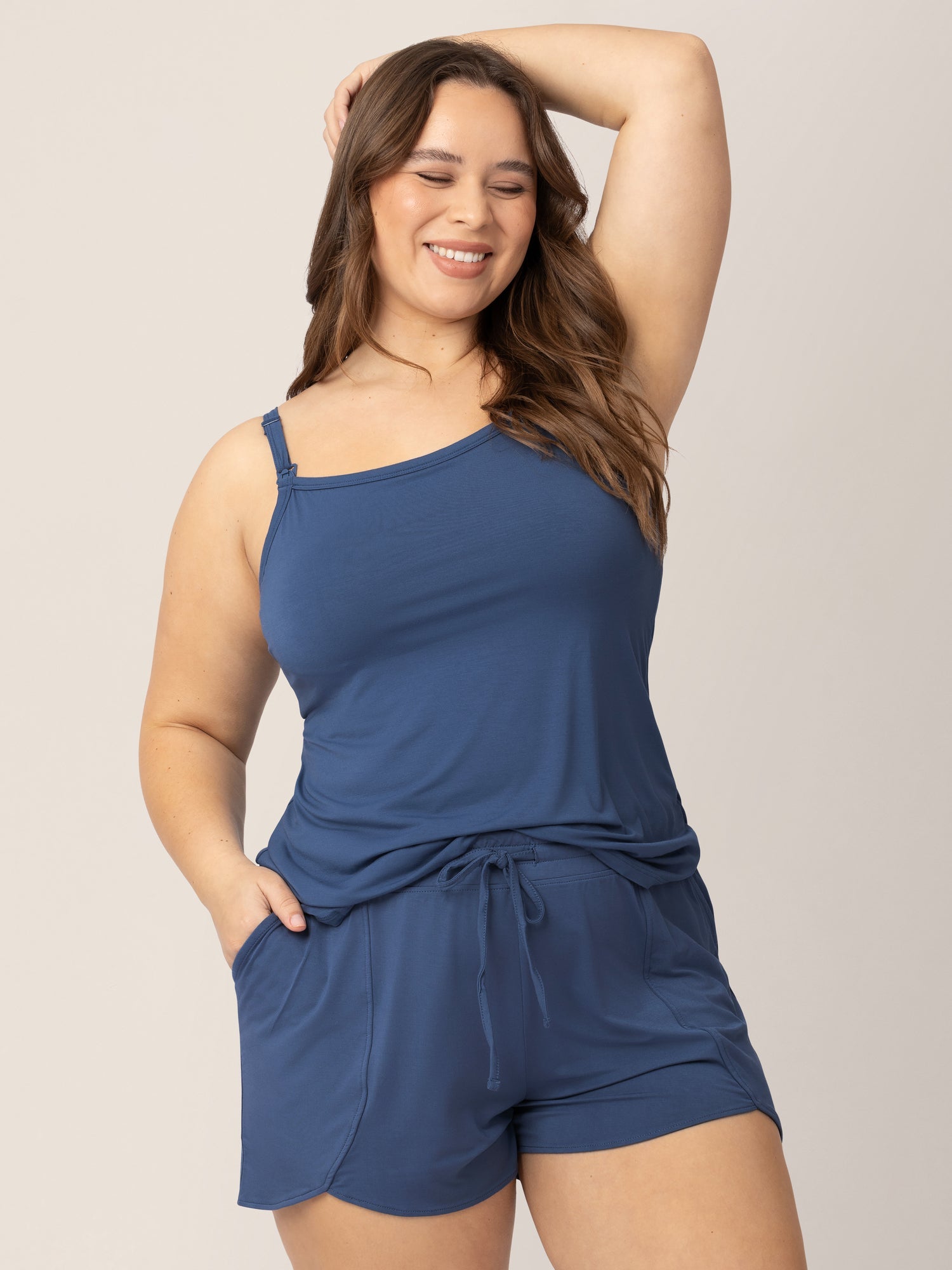 Bamboo Lounge Around Nursing Tank | Slate Blue | Milk & Baby