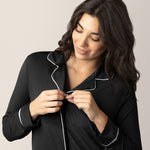 Clea Bamboo Long Sleeve Sleep Shirt | Black | Milk & Baby
