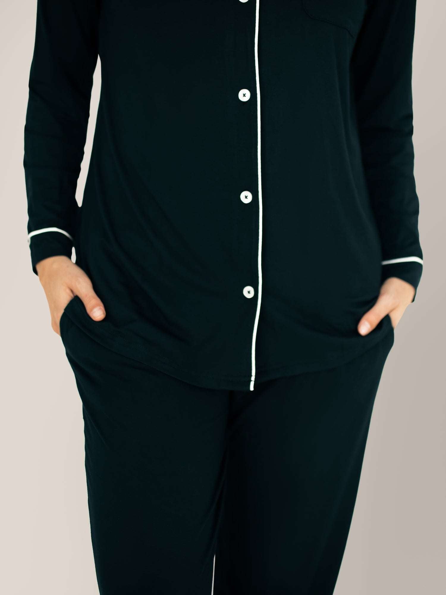 Clea Bamboo Long Sleeve Pajama Set | Black | Milk & Baby