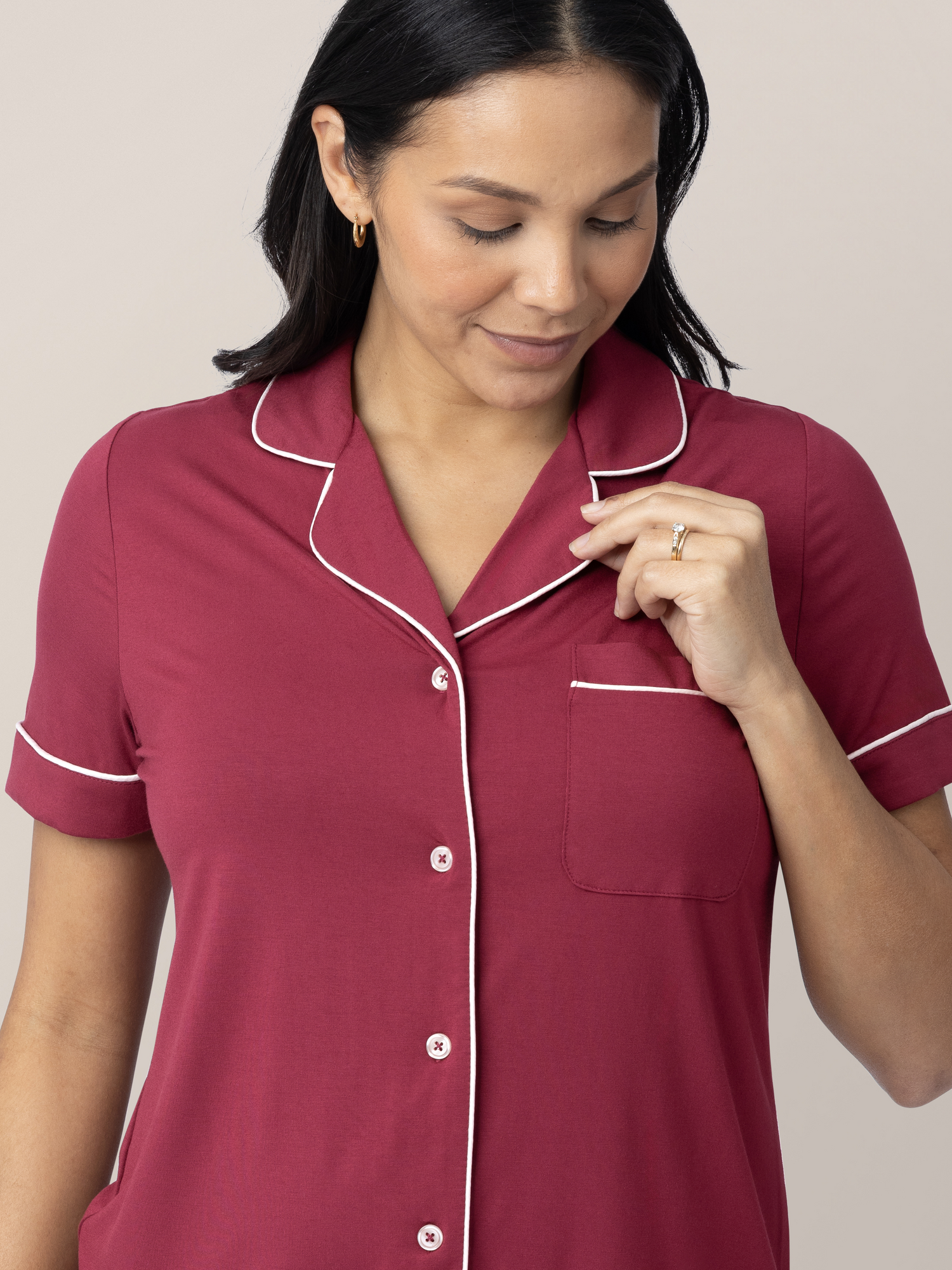 Clea Bamboo Short Sleeve Pajama Set | Deep Berry | Milk & Baby