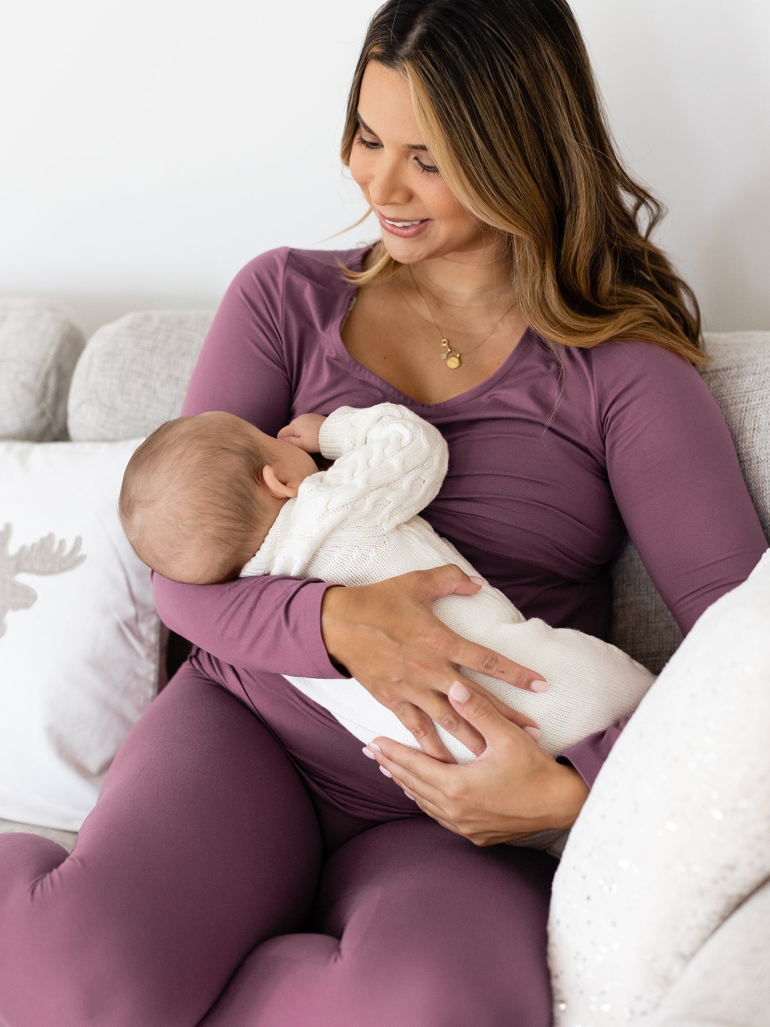 Jane Nursing Pajama Set | Burgundy Plum | Milk & Baby