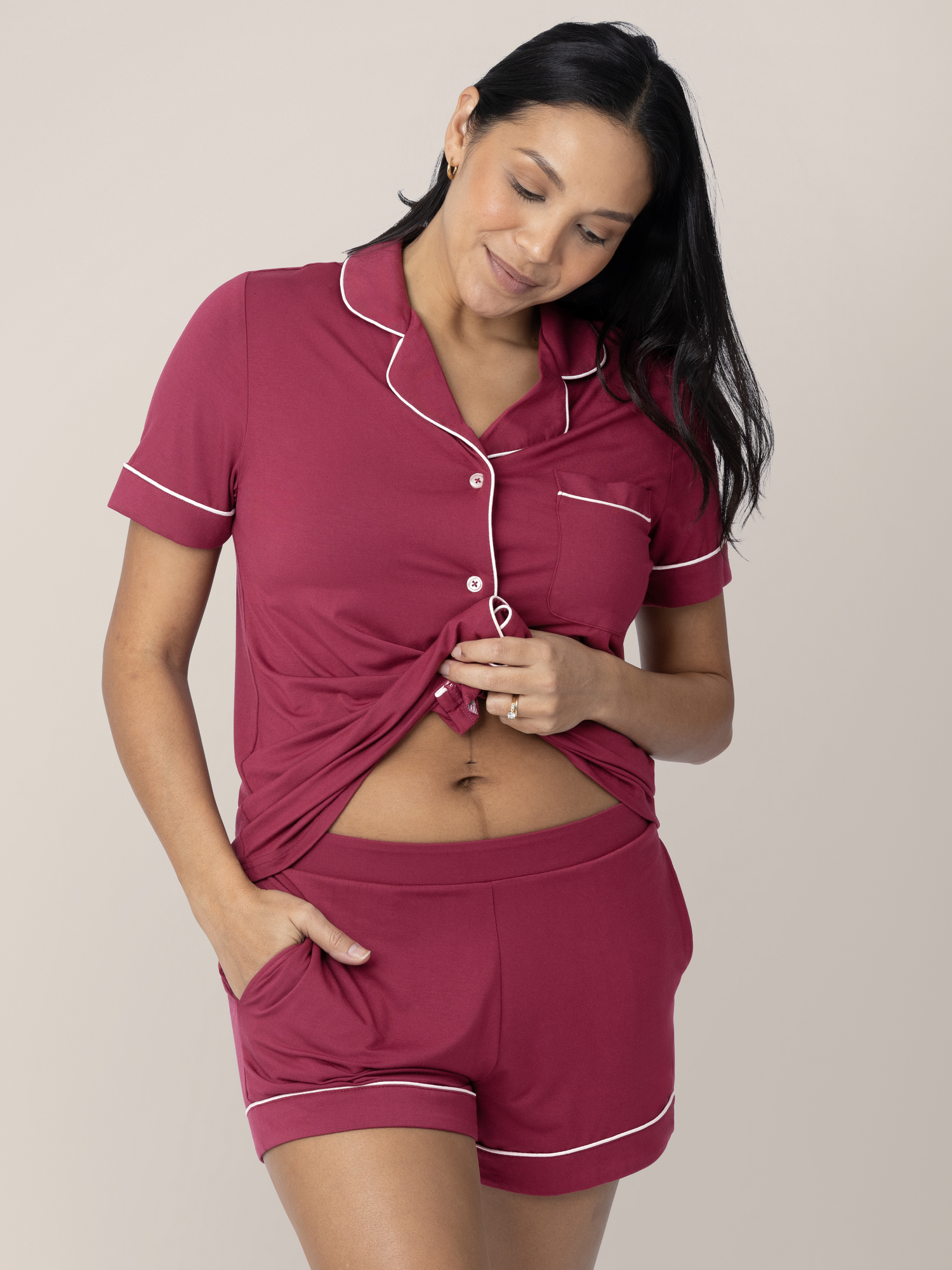 Clea Bamboo Short Sleeve Pajama Set | Deep Berry | Milk & Baby