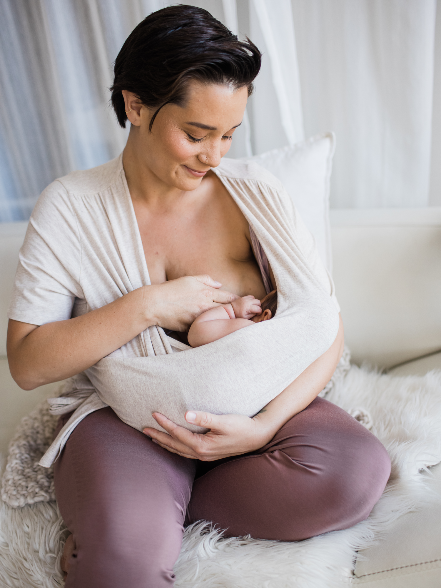 Organic Cotton Skin to Skin Short Sleeve Wrap Top | Oatmeal Heather | Milk & Baby