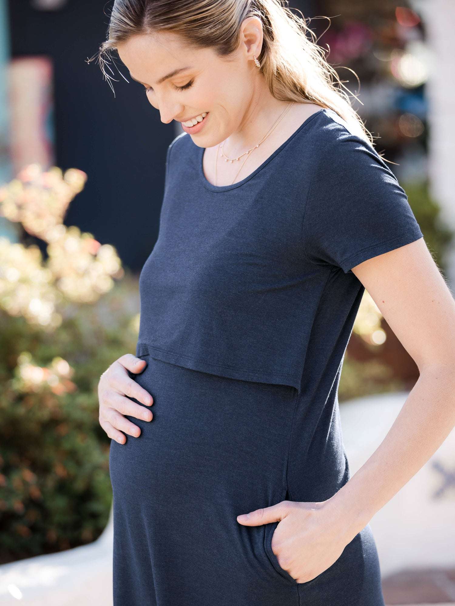 Eleanora Bamboo Maternity & Nursing Dress | Navy Heather Milk & Baby