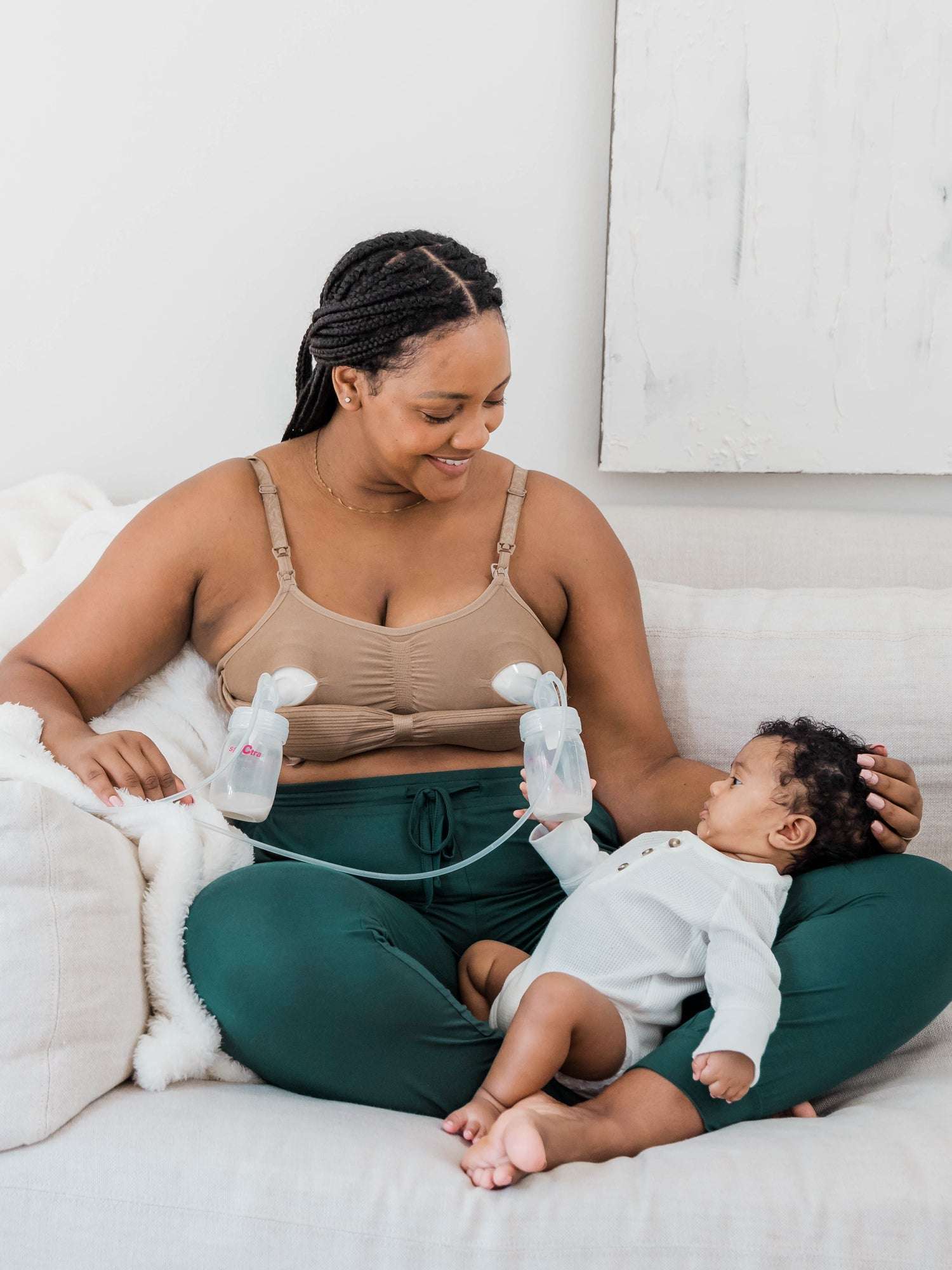 Sublime® Hands-Free Pumping & Nursing Bra | Latte | Milk & Baby