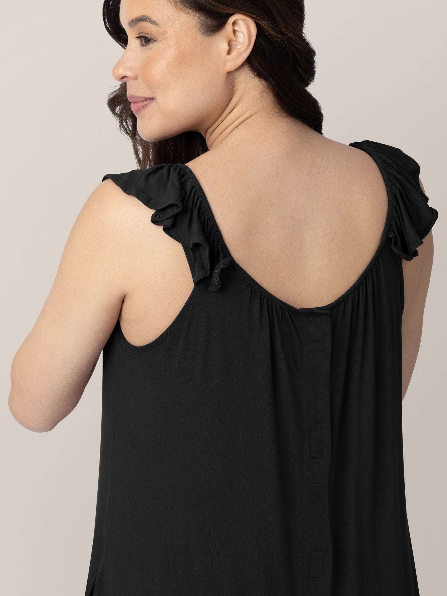 Ruffle Strap Labor & Delivery Gown | Black | Milk & Baby